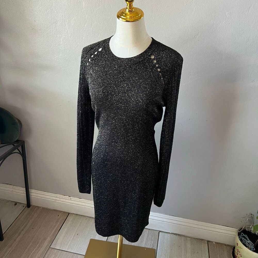 Derek Lam 10 Crosby Metallic Sweater Dress Long Sleeves Round Neck M